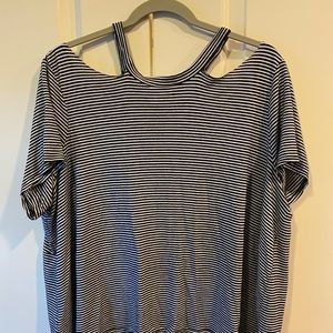 Striped cut out shoulder top